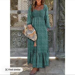 Dokotoo Long Sleeve Floral Dress in Green